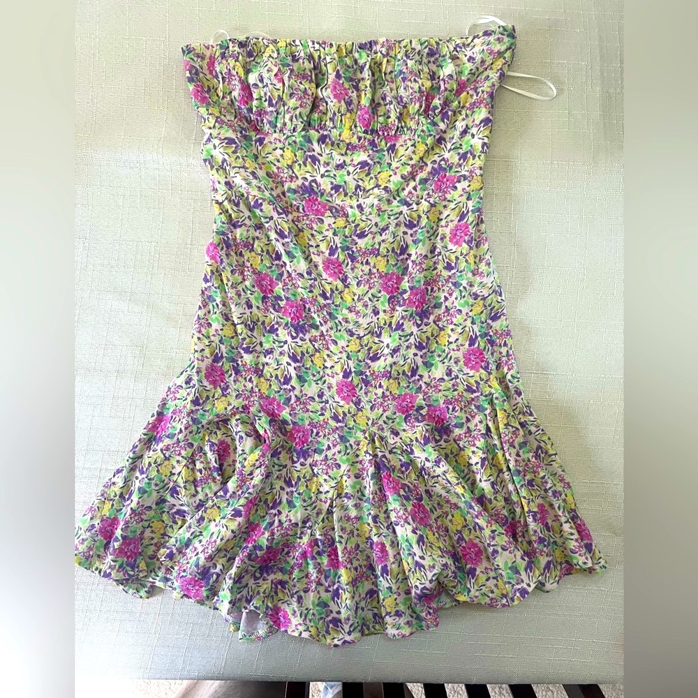 Pink and Purple Ruffled Strapless Dress